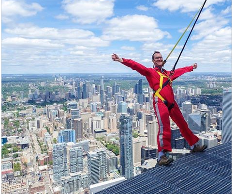 While attending the national chemistry conference in Toronto recently, Dr. Paul Hayes (Chemistry & Biochemistry) took to the CN Tower to experience the Edgewalk 364 meters up!